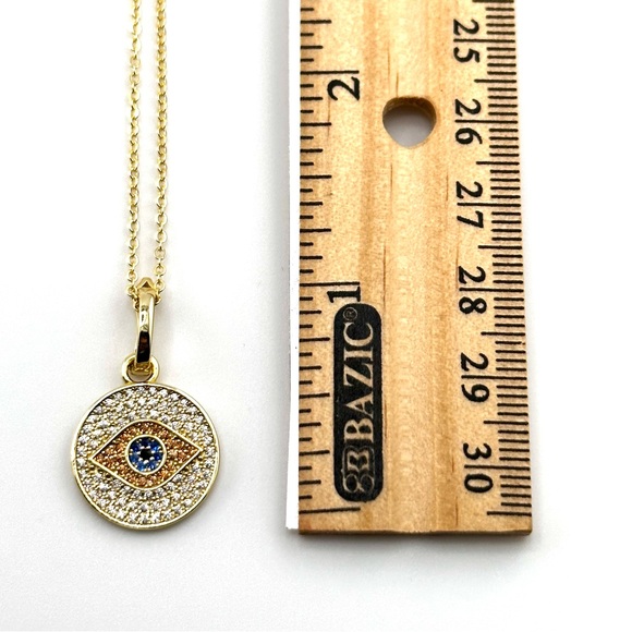 18K Gold Plated over 925 Solid Sterling Silver Evil Eye Pendant Necklace - Picture 3 of 7